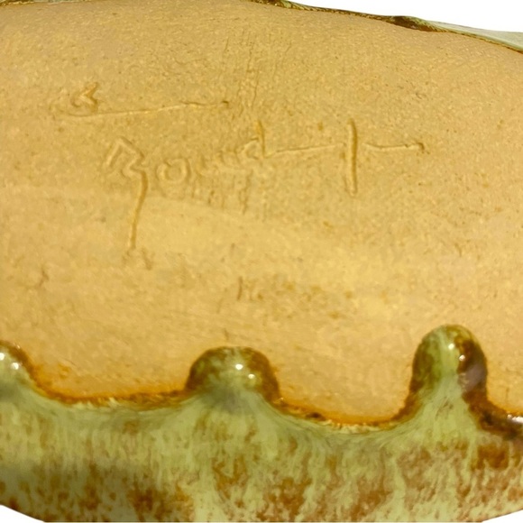 Studio Pottery handmade leaf serving tray artist signed, orange, green & brown - Picture 8 of 12